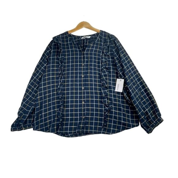 New Sonoma Plaid‎ Button Down Top size XXL Blue/Silver/Gold - Picture 1 of 10